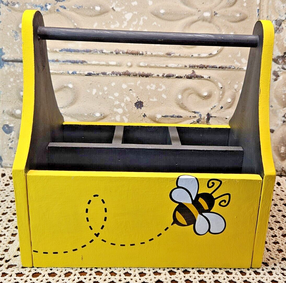Handmade Yellow and Black Bumblebee Multi-Compartment Toolbox Garden Caddy