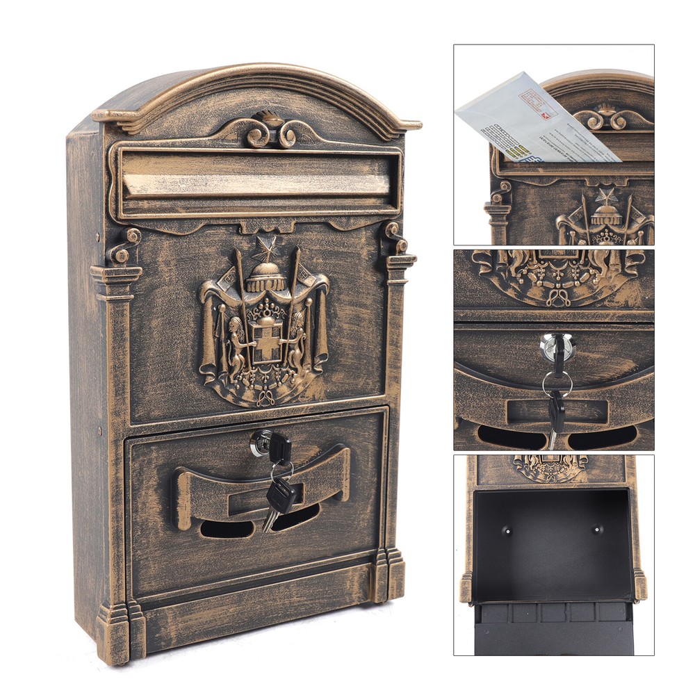 European Retro Wall-Mounted Mailbox with Lock and Viewing Windows
