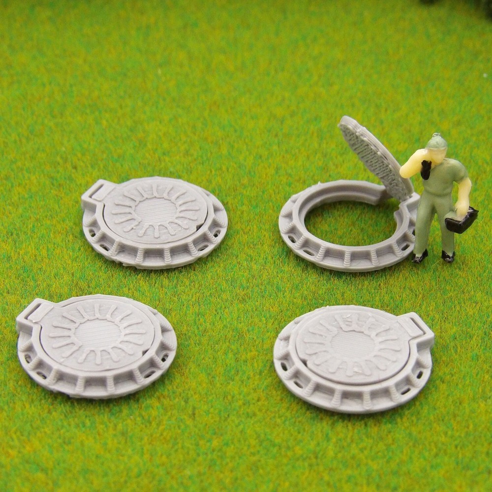 HO Scale 8 pc Manhole Access Hatch Lid. Construction Miniatures