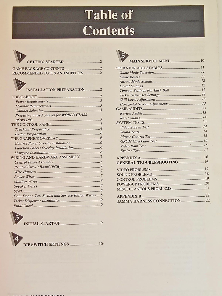 INCREDIBLE TECHNOLOGIES WORLD CLASS BOWLING VIDEO GAME INSTALLATION MANUAL