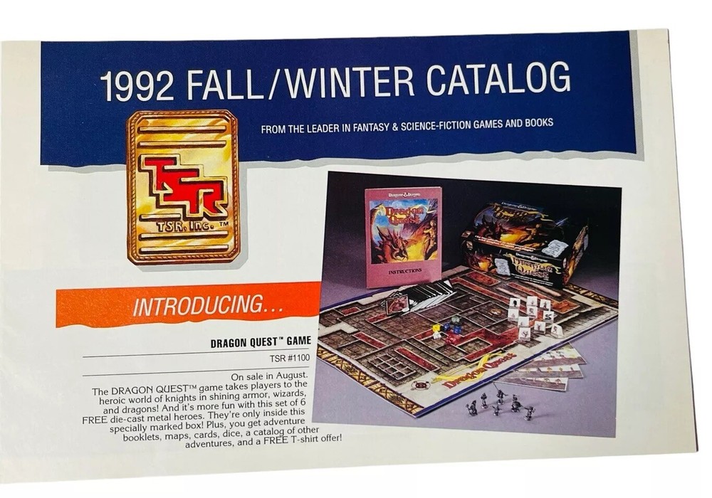 DUNGEONS DRAGONS TSR CATALOG 1992 FALL WINTER D&D GAME QUEST SWORD BATTLE MARVEL