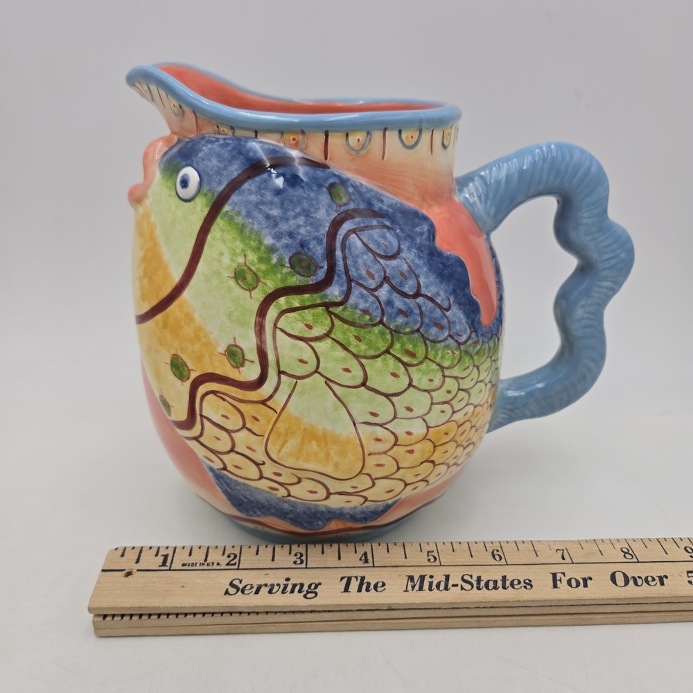 Multi Colored Fish Ceramic Pitcher by Bella Casa ( Ganz ) | Double Sided