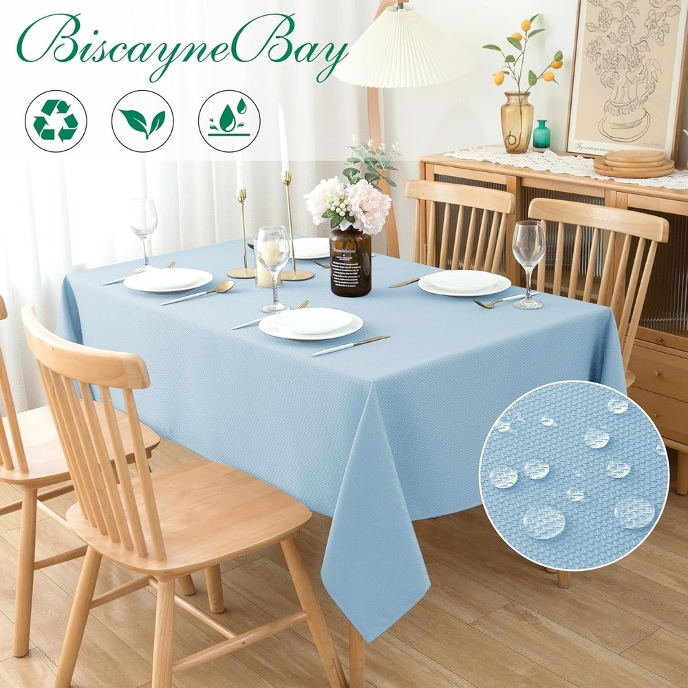 Textured Fabric Tablecloths 60x84 Inches Rectangular, Light Blue Water Resist...