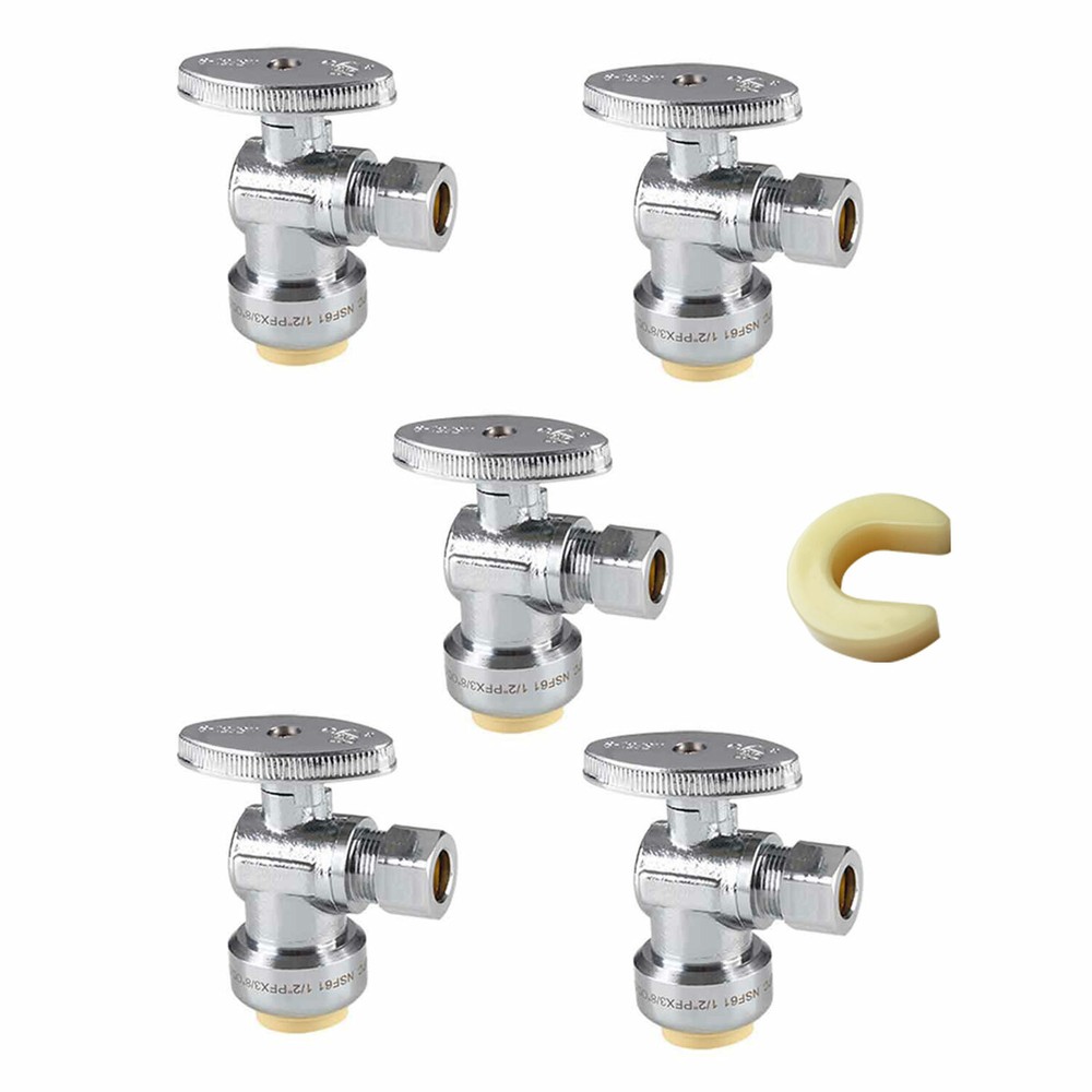 EFIELD 5PCS 1/2" PUSH FIT X 3/8" OD COMPRESSION  ANGLE VALVE 1/4TURN