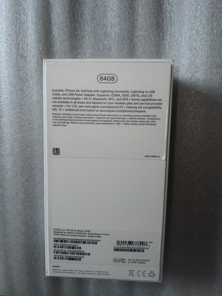 Apple Iphone XR Empty Box Only For Black 64 GB Phone