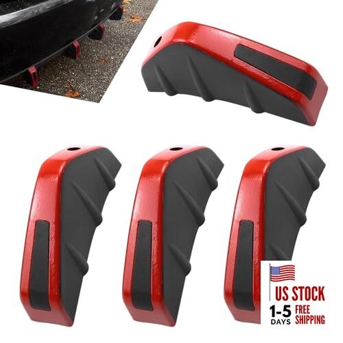 Car Lower Bumper Lip Diffuser, 4.9" x 2.5" Spoiler Fin 4 PCS Red & Black