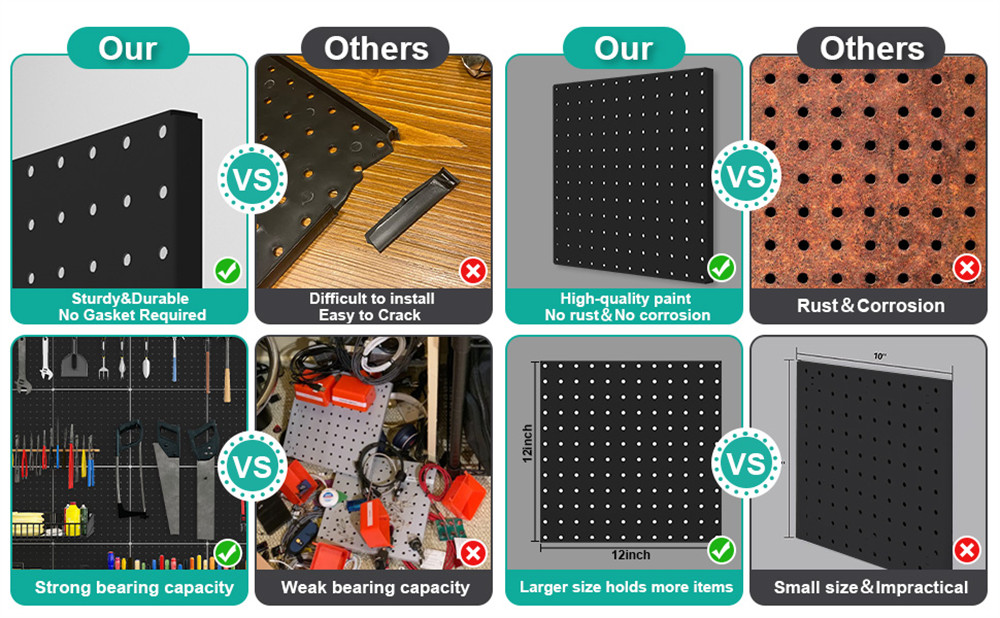 4 Pack Metal Pegboards Black Peg Boards Wall Organizer Panel Storage Hanger Tool