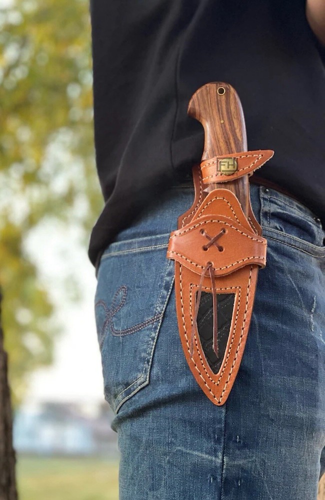 EDC Leather Knife Sheath Fixed Blade Knives belt loop Horizontal Vertical Carry