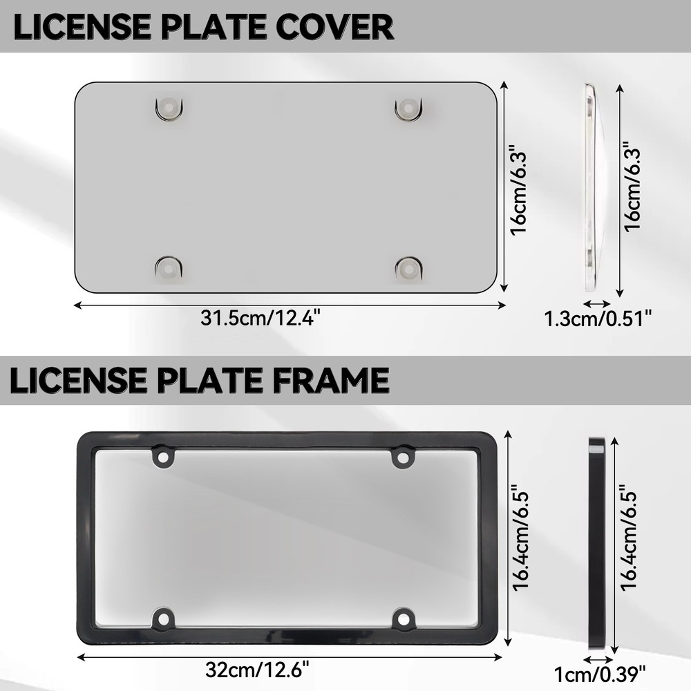 2 Unbreakable License Plate Covers+Frames Auto Tag Shield Protector Front Rear /