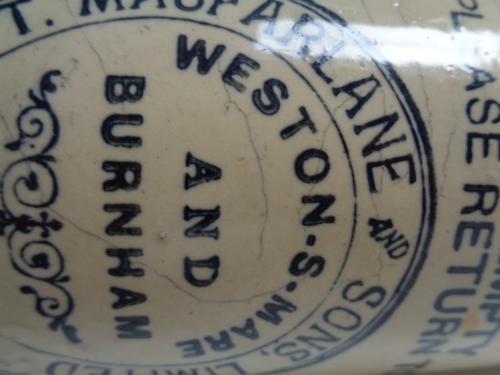 An Old MACFARLANE & SONS Stoneware Bottle Weston Super Mare Burnham