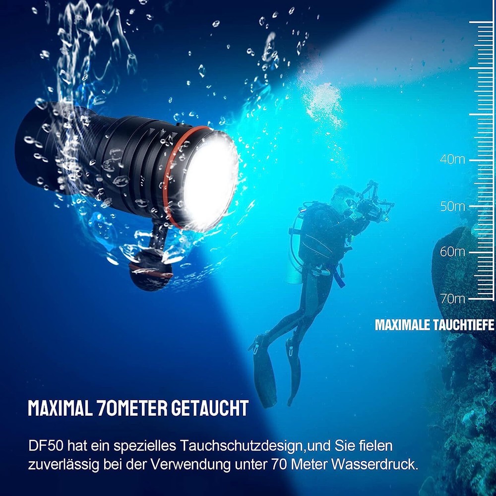 Trustfire DF50 6500Lumen Kit led Diving Light Scuba Flashlight 3 Mode Light -70M