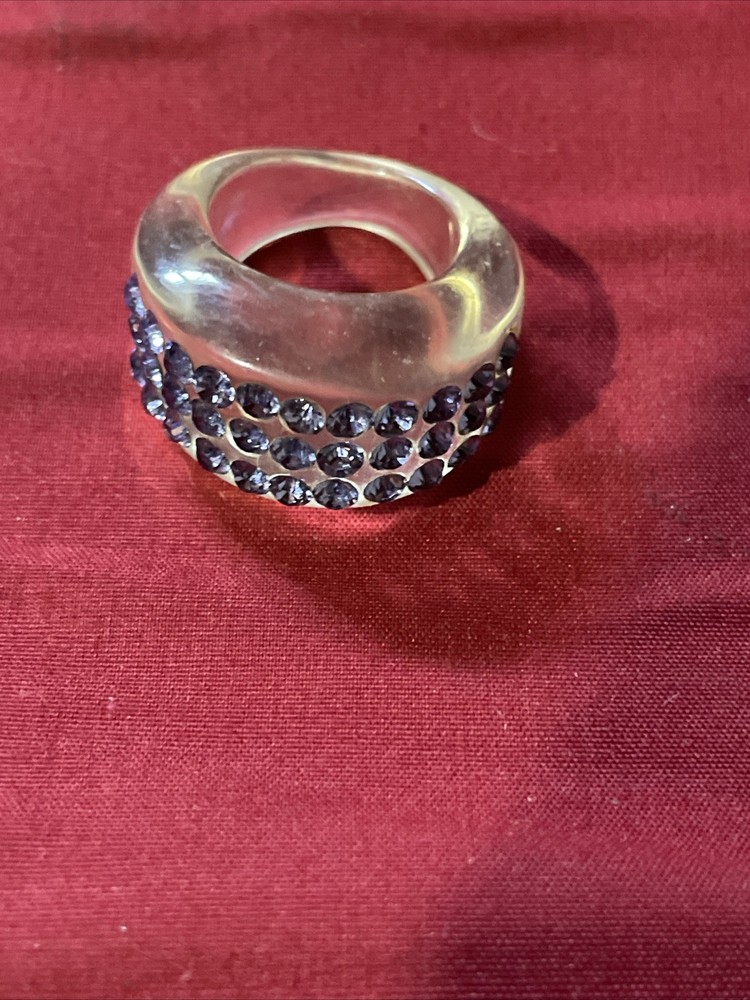 Vintage Acrylic & Purple Rhinestone Ring