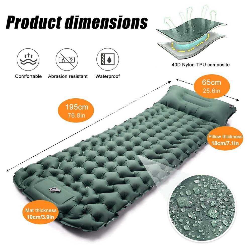 Camping Sleeping Pad, Extra Thick Ergonomic Camping Mattress with Built-in Pu...