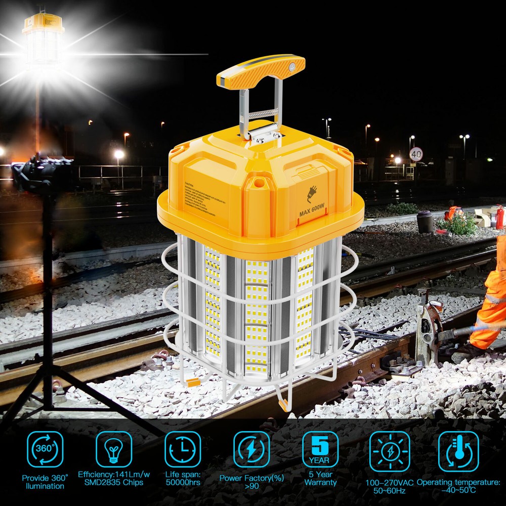 125W LED Temporary Work Light Portable Hanging Work Construction Light 5000K ETL