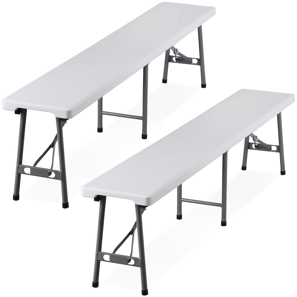 2 PCS Folding Bench 6FT Plastic Folding Bench with Handles for Party Camping