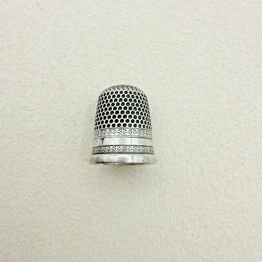 Antique Sterling Silver Size 7 Scrollwork Design Thimble Sewing Collectible