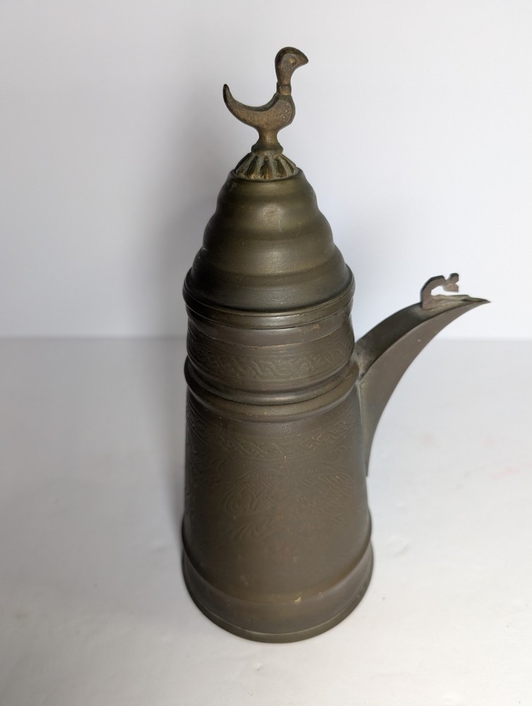 Antique 19th Century Middle Eastern Brass Dallah with stick handle - coffee pot