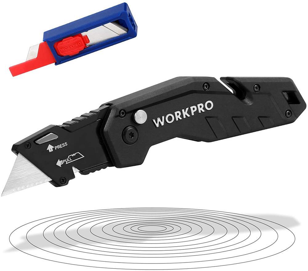 WORKPRO Folding Utility Knife Quick-Change Blade Wire Stripper Gut Hook 10 Blade