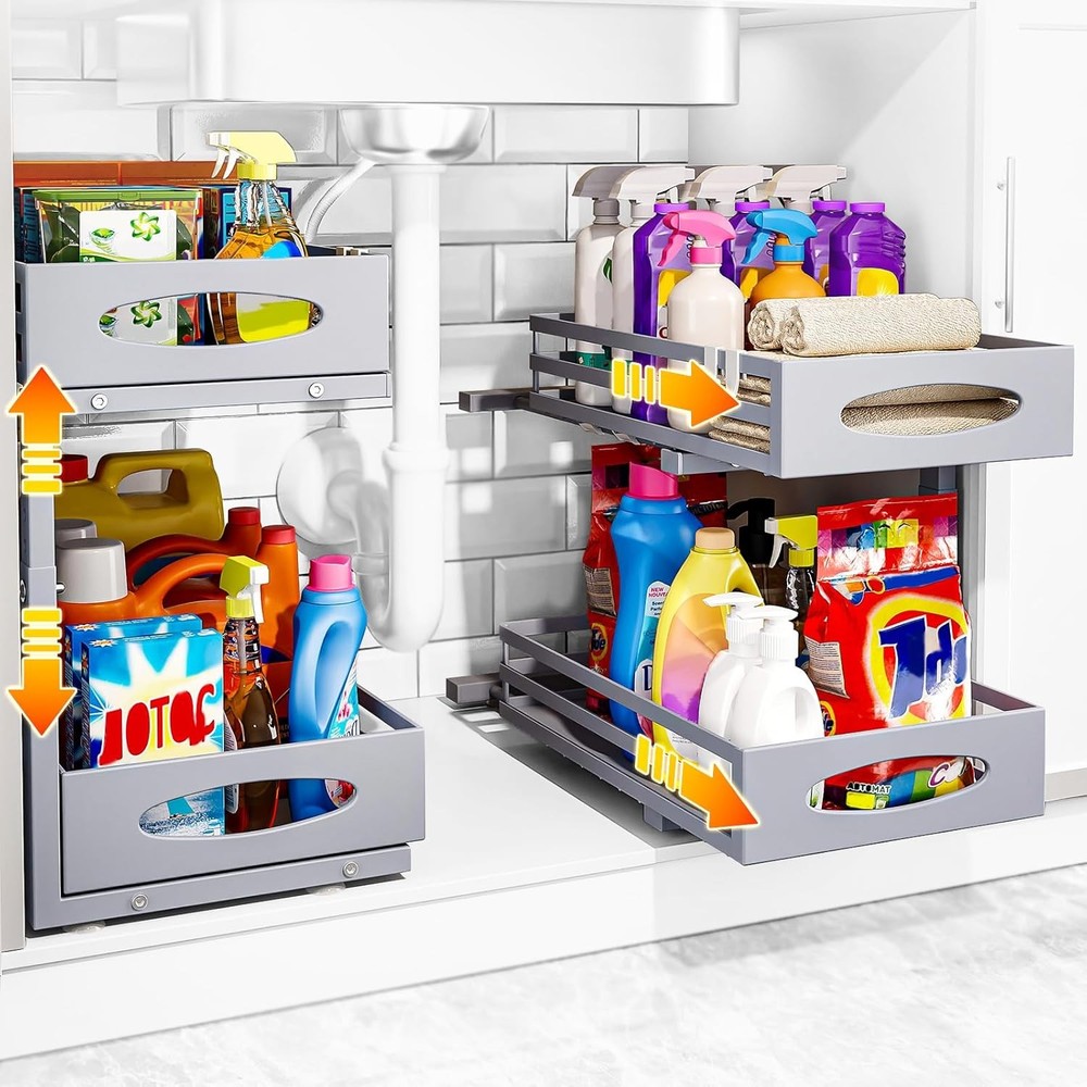 Under Sink Organizer 2 Tier Under Sink Organizers & Storage Adjustable Height