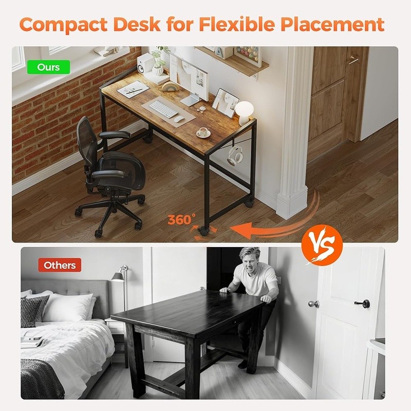 Portable Rolling Computer Desk W/ Wheels Space Saving Design Easy Assembly New