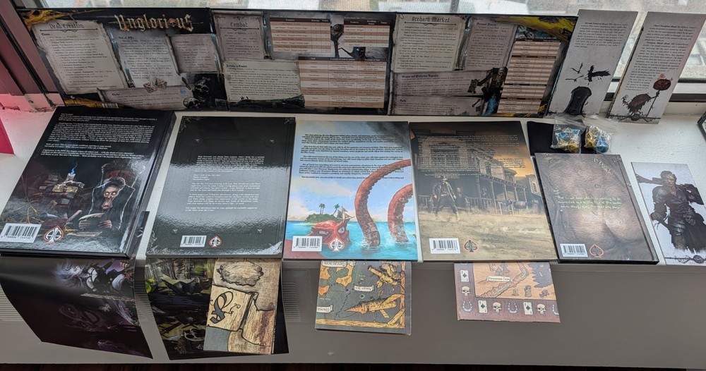 Unglorious RPG Core + Expansions Bundle Necronomicon GM Screen Dice