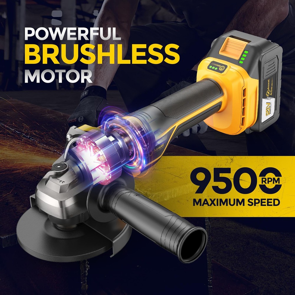 Brushless Cordless Angle Grinder, 21V Angle Grinder Toolbox Kit, with 2x4.0Ah...