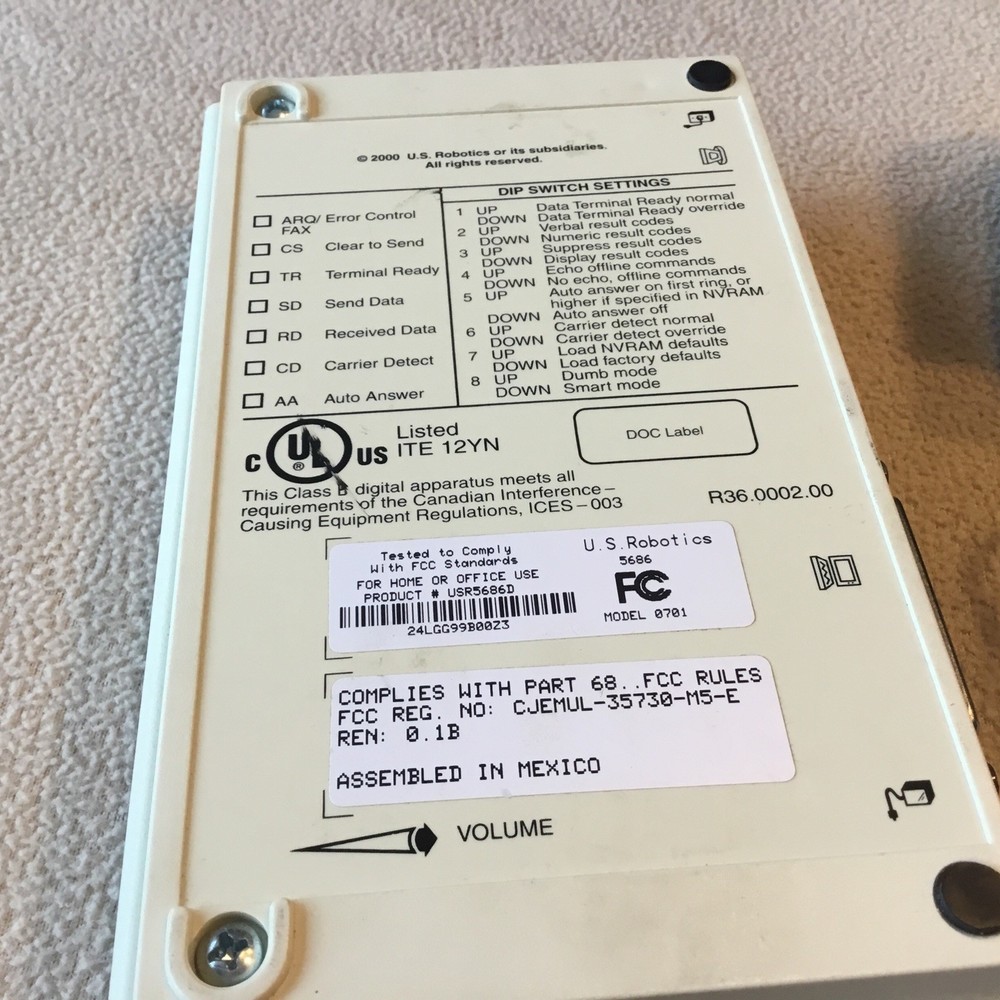 US Robotics External Fax Modem With Power Cord Works .