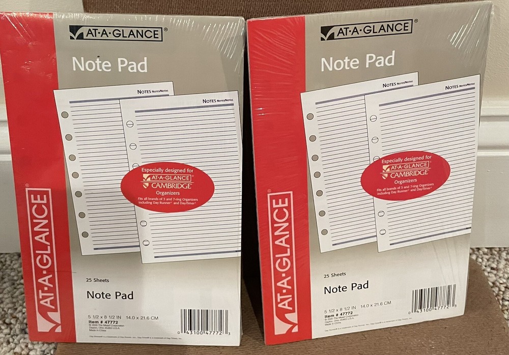 At A Glance Lined Note Pad, 5 1/2" x 8 1/2” 30 pages per pad 7 Ring NEW