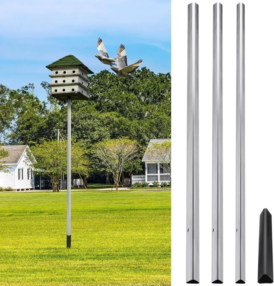 12 Ft Telescoping Purple Martin House Pole with Ground Socket Heavy Duty 3-Secti