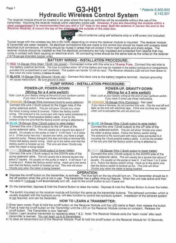 Wireless Remote Control System For Dump Trailer G3-H01 American Technology