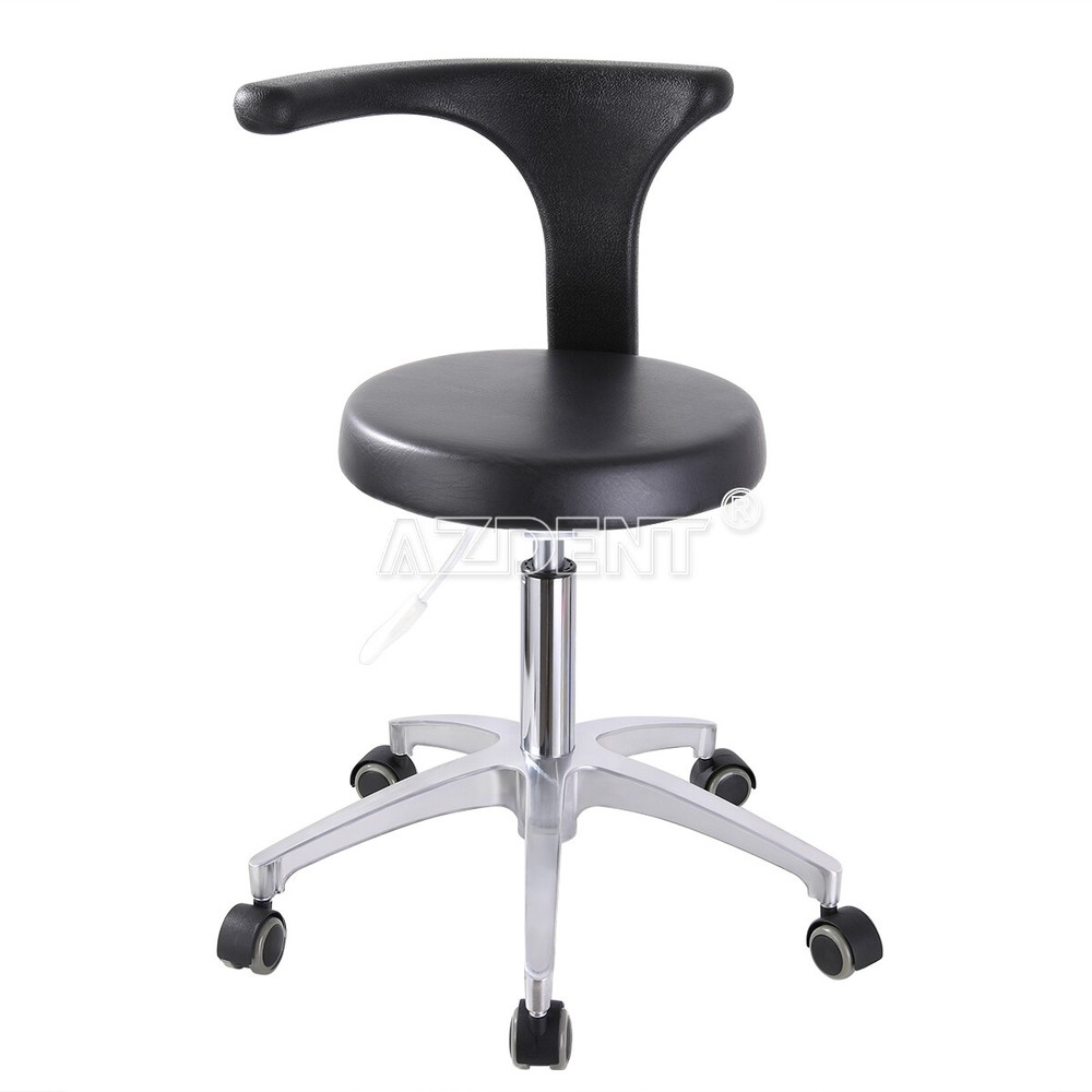 Dental Assistant Mobile Rolling Stool Adjustable Height Back Support PU Leather