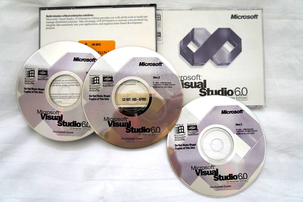 Microsoft Visual Studio Enterprise 6.0 + Install Instructions ~ 3 CD's KEY CODE
