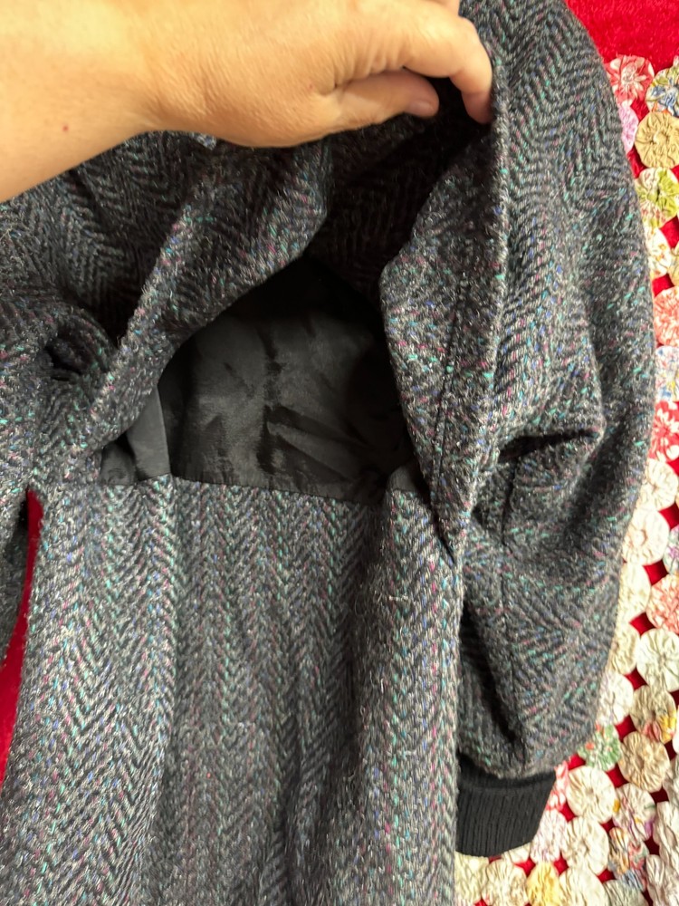 Black & Grey Wool Coat with Textured & Multicolor Threads