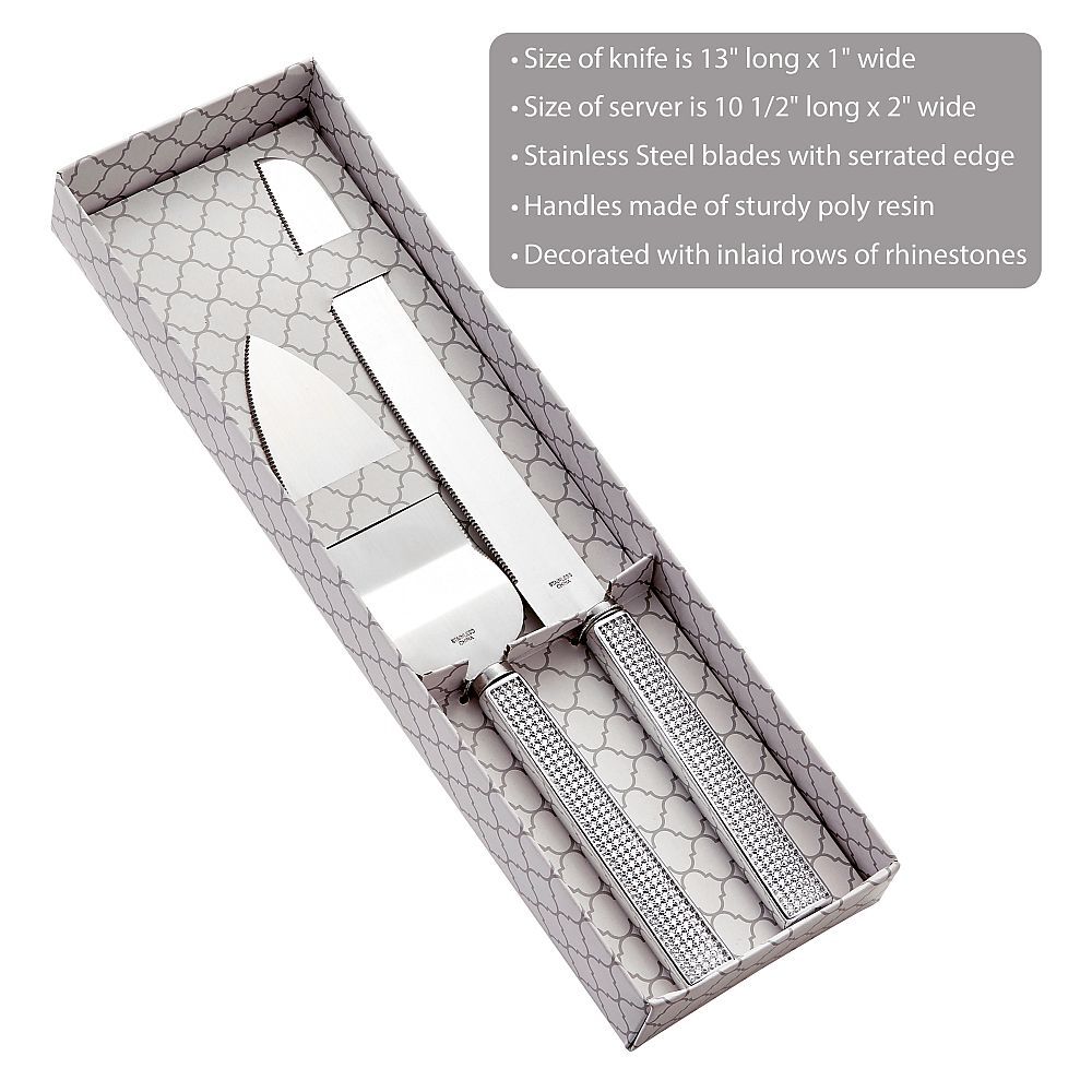 Wedding Cake Knife & Server Set with rhinestone handles bling design