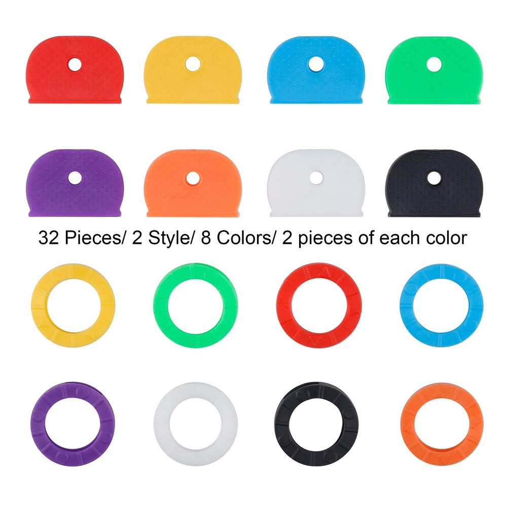 32 Pieces Key Caps Tags Covers, Plastic Key Identifier Ring Label ID