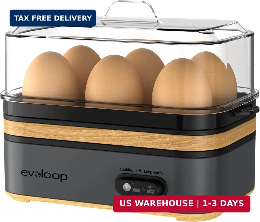 Evoloop Rapid Egg Cooker Electric 6 Eggs Capacity, Soft, Medium, Hard Boiled, Po