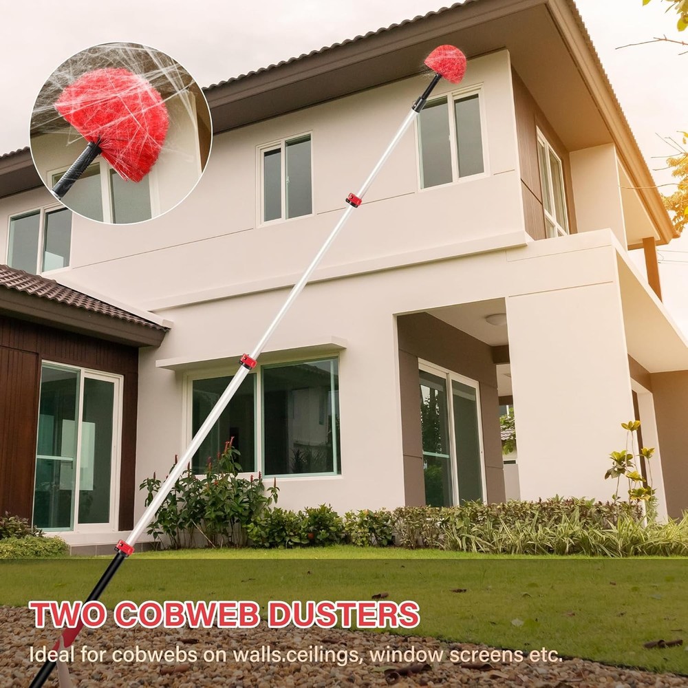 5X Cleaner Duster Dusters Extendable Pole Dusting Tools W/ Cobweb Brush for Home