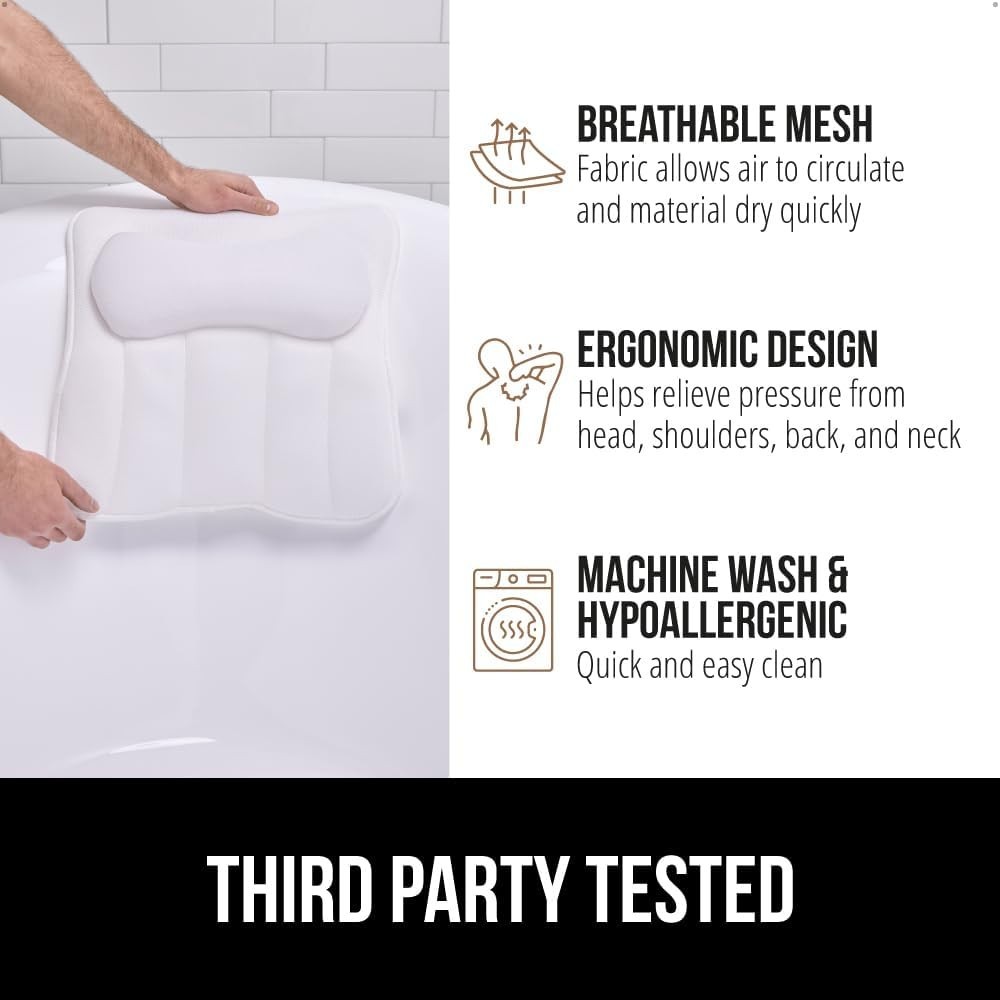Ergonomic Bath Pillow - Machine Washable, 16.5'' Mesh Support for Relaxation