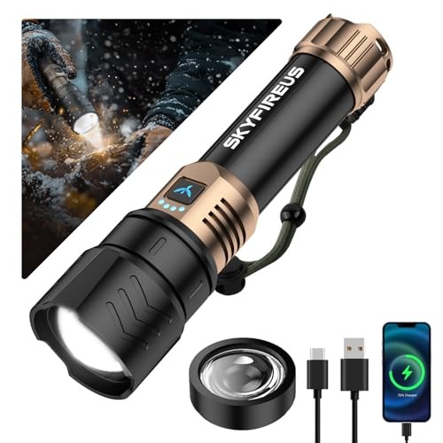 LED Flashlights High Lumens with Ignition Rechargeable Flashlight-Black &Gold