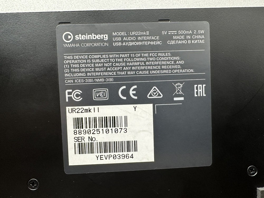 Steinberg UR22 MKII 2x2 USB Audio Interface Untested Not Power Supply