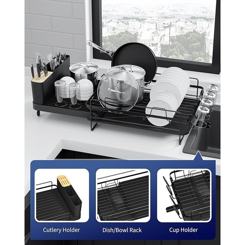 Adjustable Expandable Dish Drying Rack Anti-Slip Rustproof Kitchen Organizer New