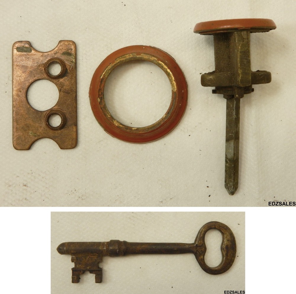 Vintage Round Door Knobs w/ Mortise Lockset Skeleton Key