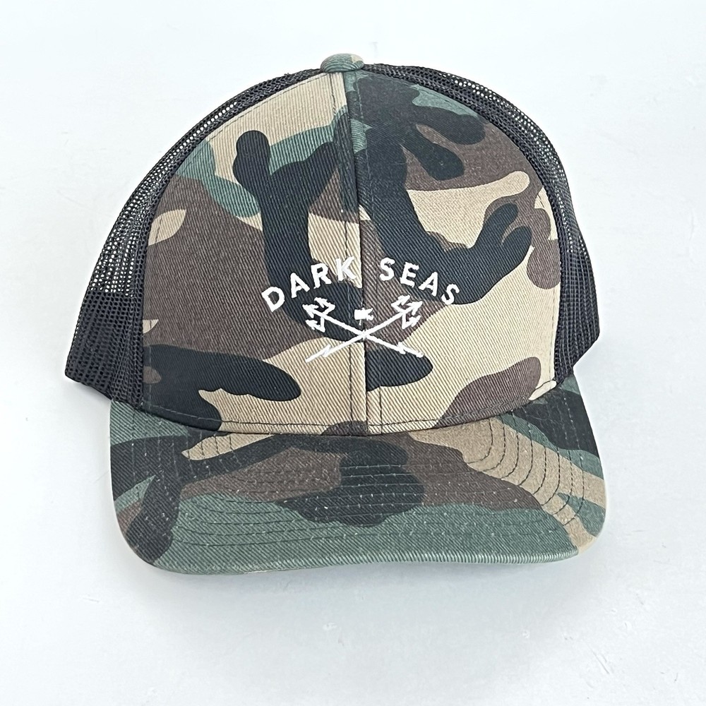 Dark Seas Hat Camo Pattern Greens Brown Snap Back Trucker One Size