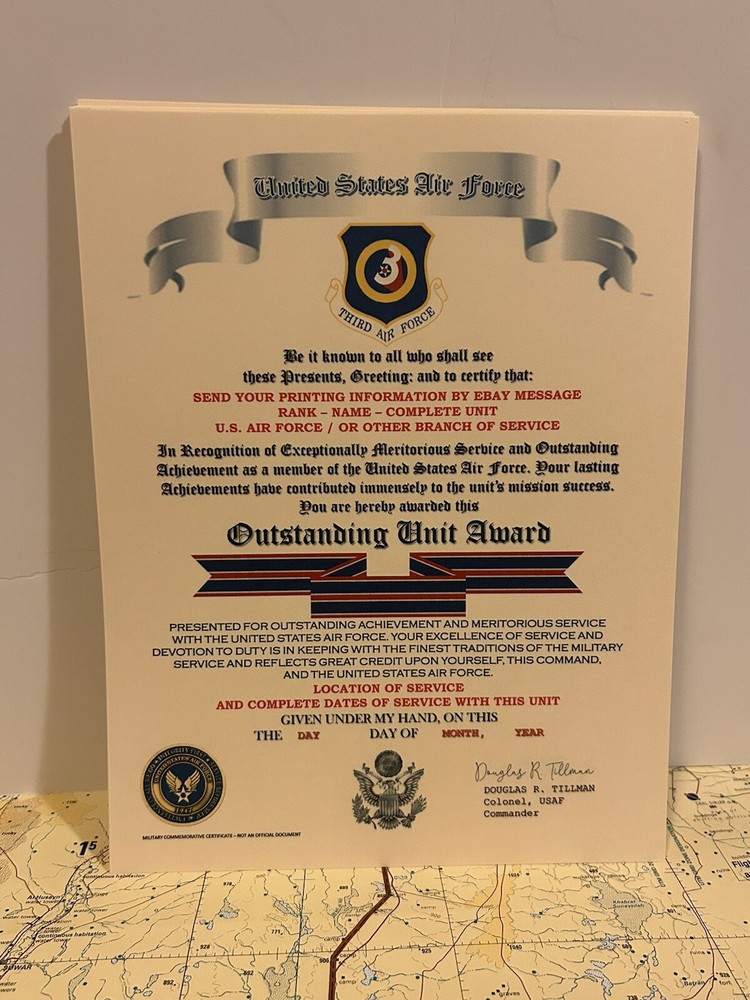 U.S. AIR FORCE / THIRD AIR FORCE - OUTSTANDING UNIT AWARD CERTIFICATE