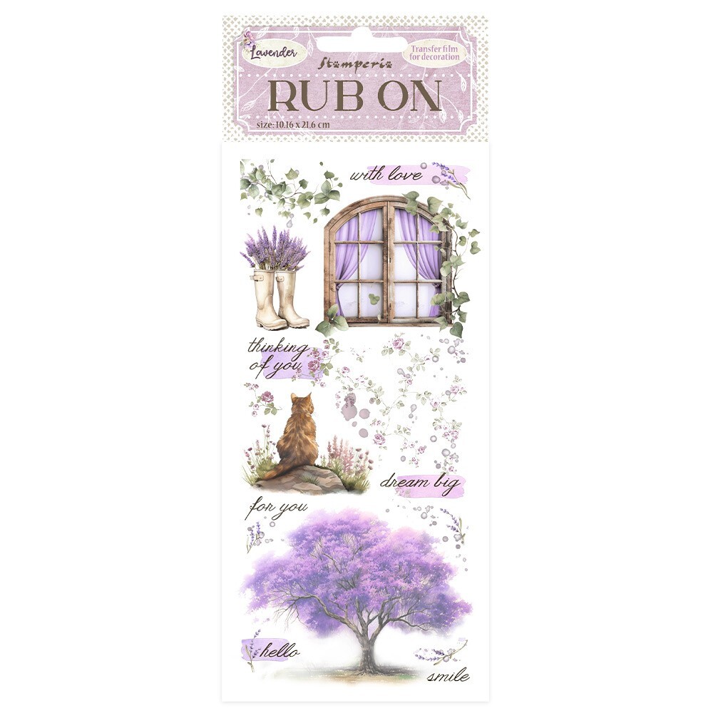Stamperia - LAVENDER - RUB ON 4" x 8.5" - WINDOW, Tree, Cat, Boots
