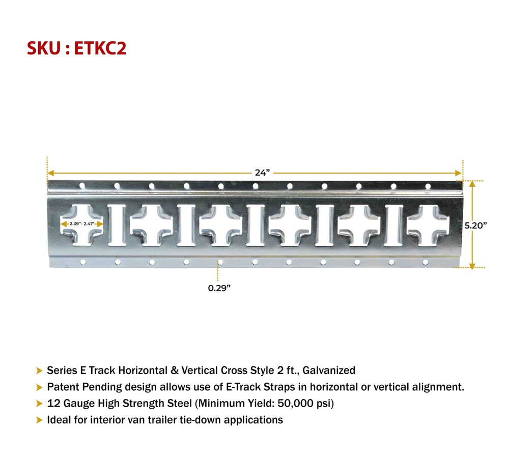 (4 Pack) 2' E Track Horizontal & Vertical Cross Galvanized Trailer Truck