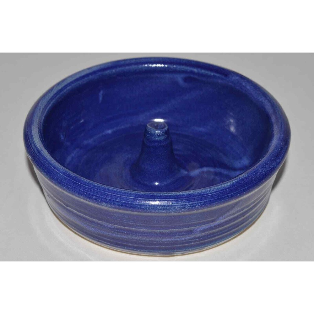 Cobalt Blue Pottery Apple Baker, Round Apple Baking Dish, Signed by Maker