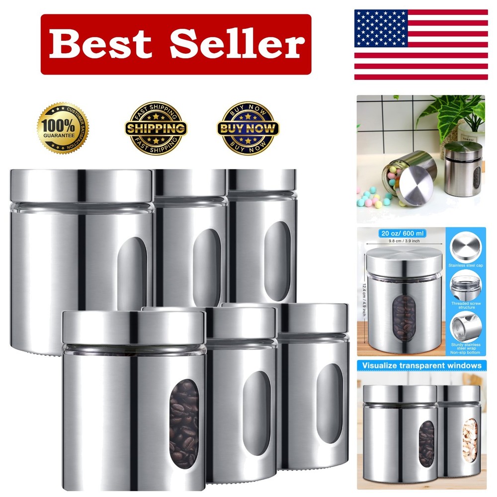 Durable 6 Pack Canister Set with Transparent Windows - 20 oz Storage Solution