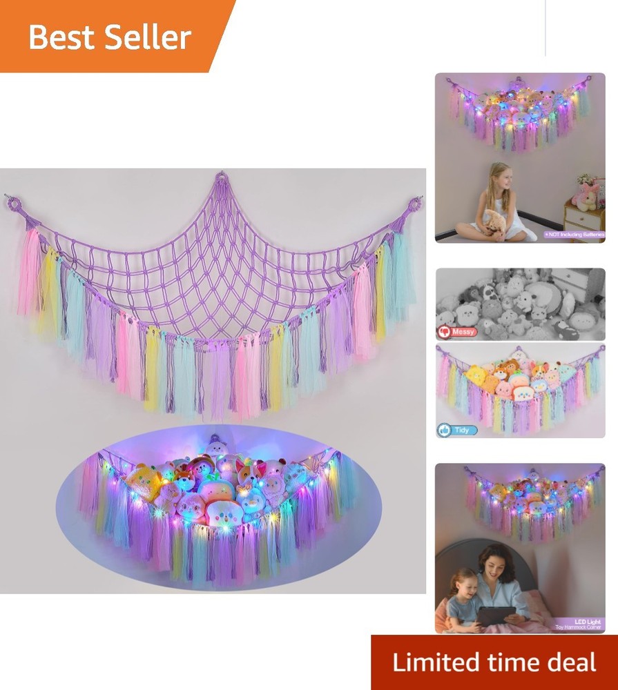 Multi-Color Toy Hammock with LED Night Light - Space-Saving Storage Solution