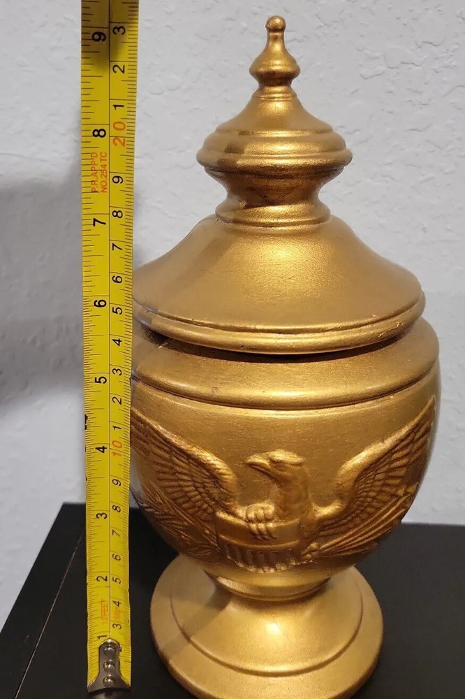 Ceramic Painted Gold Eagle Urn/Ginger Jar